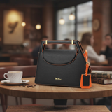 I AM CENTERED! MODERN EPI GRAINED BLACK LEATHER HANDBAG