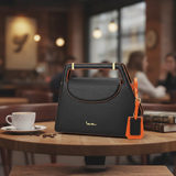 I AM CENTERED! MODERN EPI GRAINED BLACK LEATHER HANDBAG