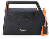 I AM CENTERED! MODERN EPI GRAINED BLACK LEATHER HANDBAG